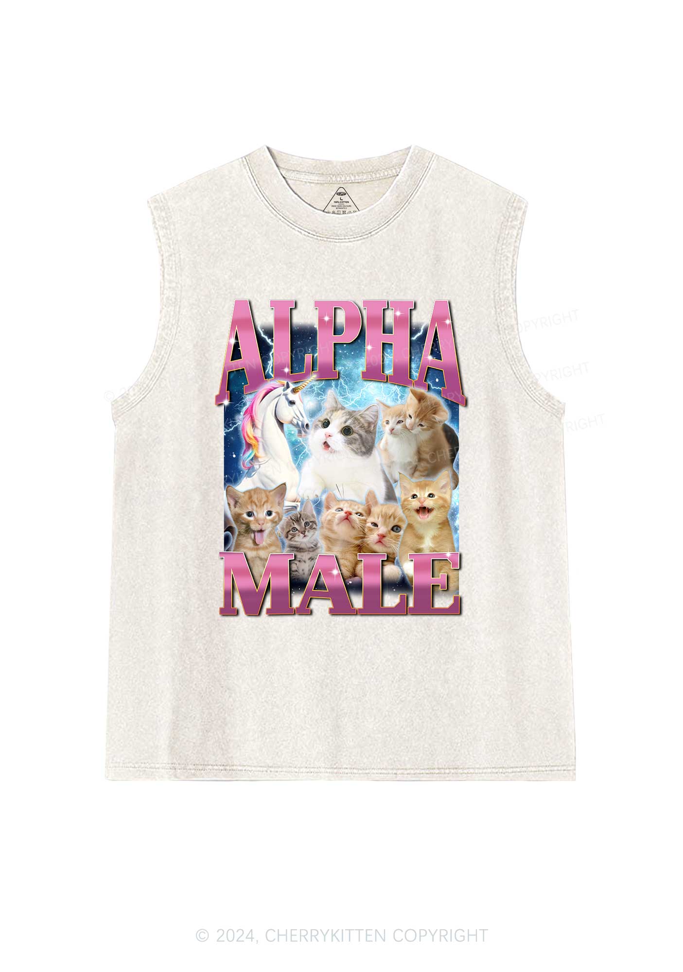 Kitten Unicorn Alpha Male Y2K Washed Tank Cherrykitten