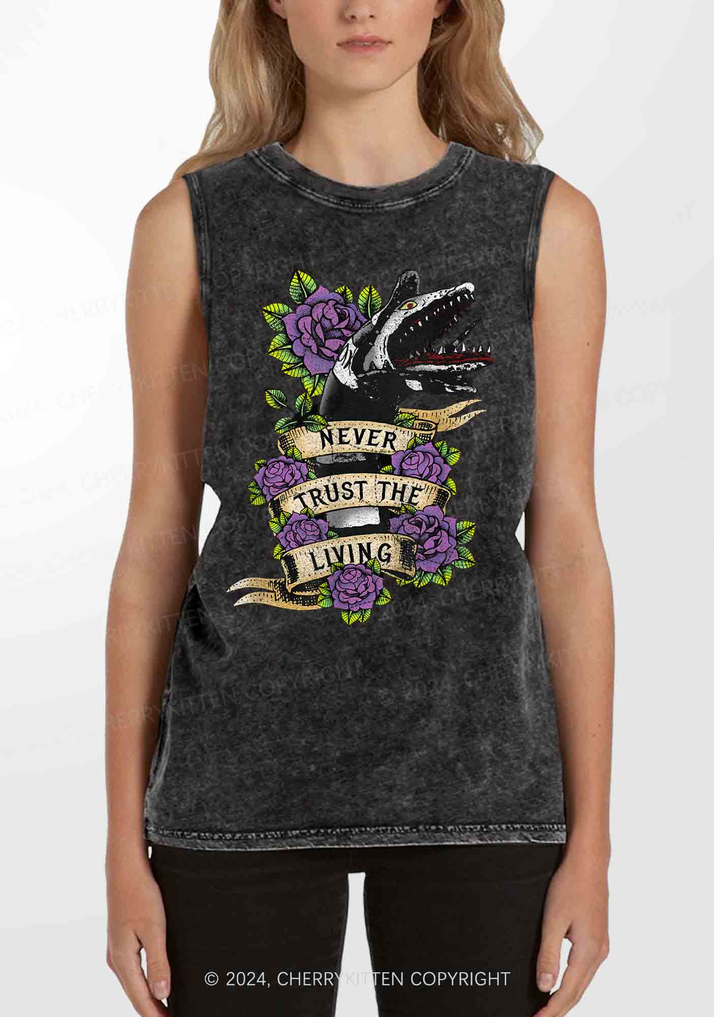 Halloween Never Trust The Living Y2K Washed Tank Cherrykitten