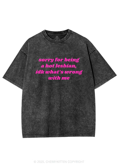 Sorry For Being Hot Lesbian Y2K Washed Tee Cherrykitten