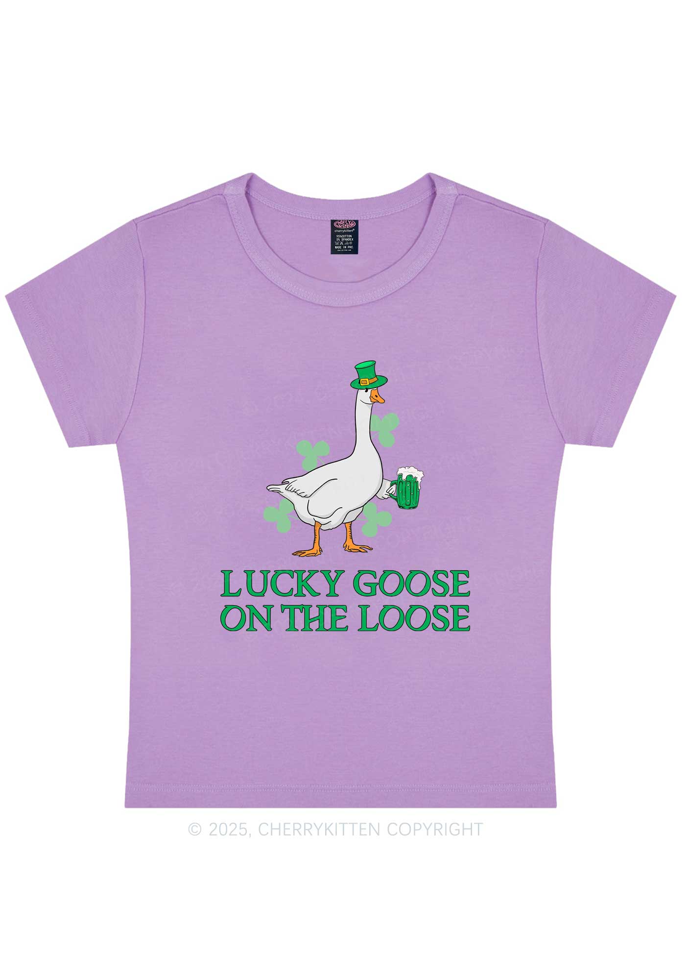 Lucky Goose On The Loose St Patricks Y2K Baby Tee Cherrykitten