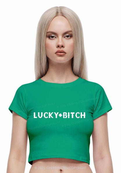 Lucky Bxxch St Patricks Y2K Baby Tee Cherrykitten