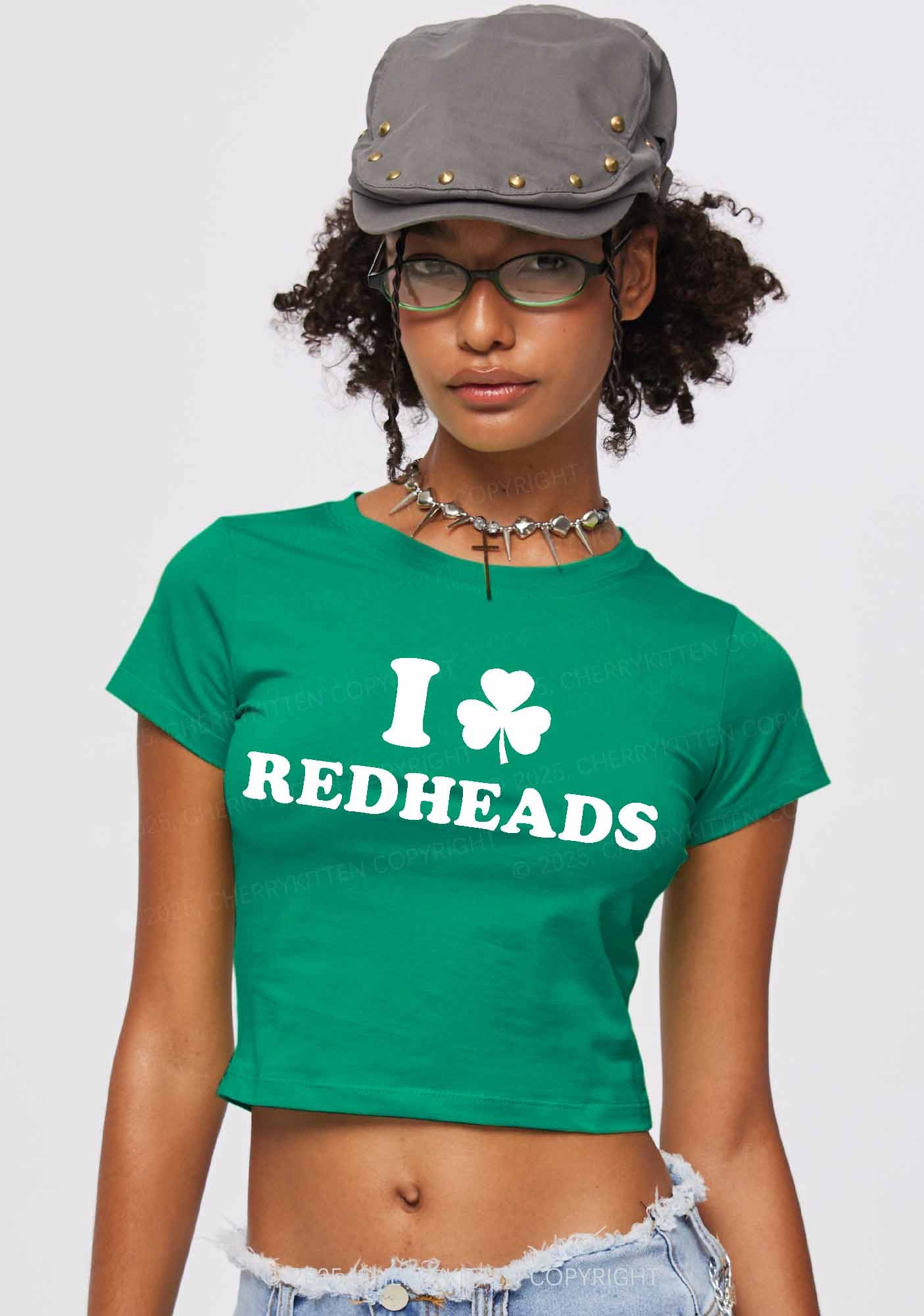 I Love Redheads St Patricks Y2K Baby Tee Cherrykitten