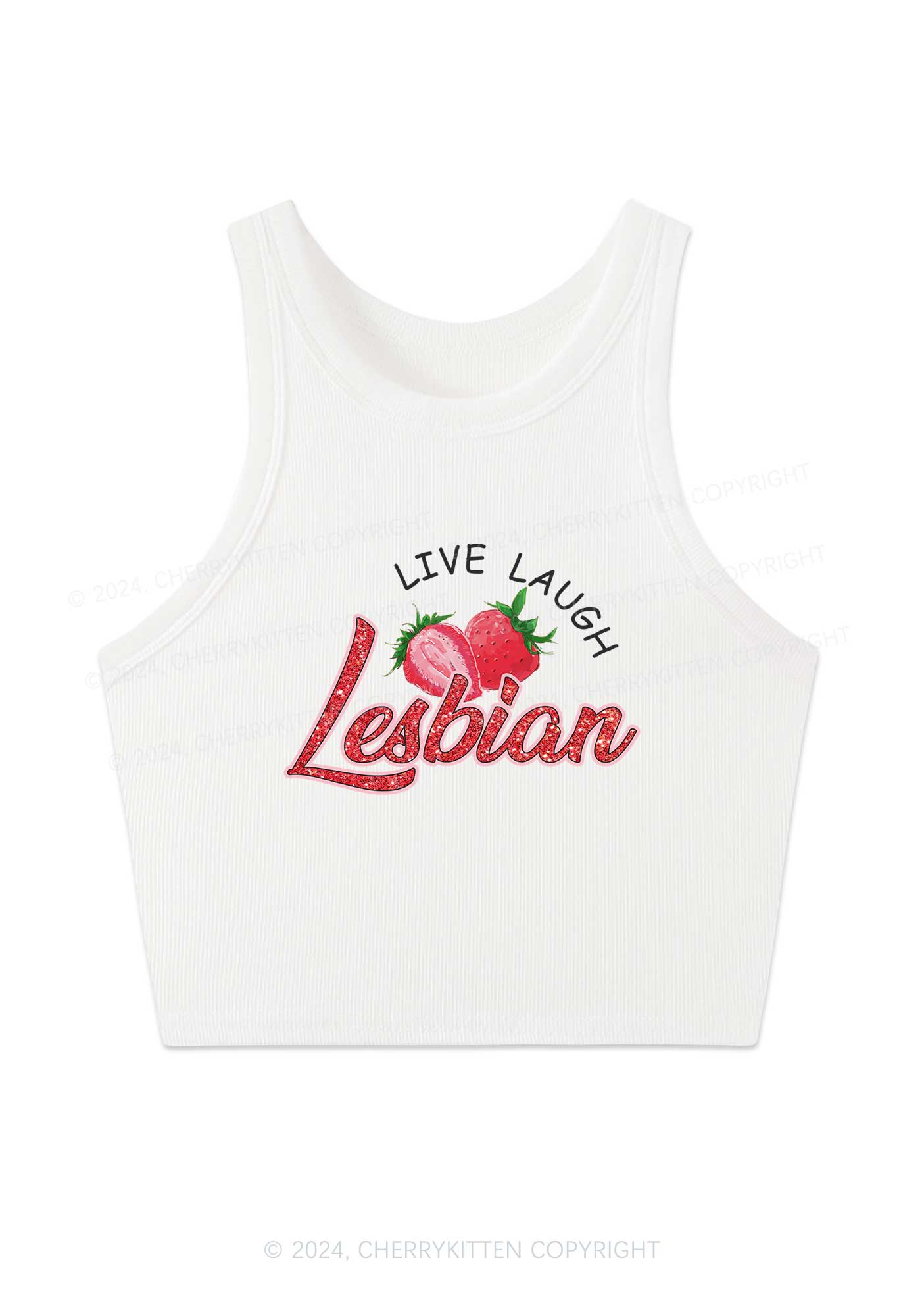 Live Laugh Lesbian Y2K Crop Tank Top Cherrykitten