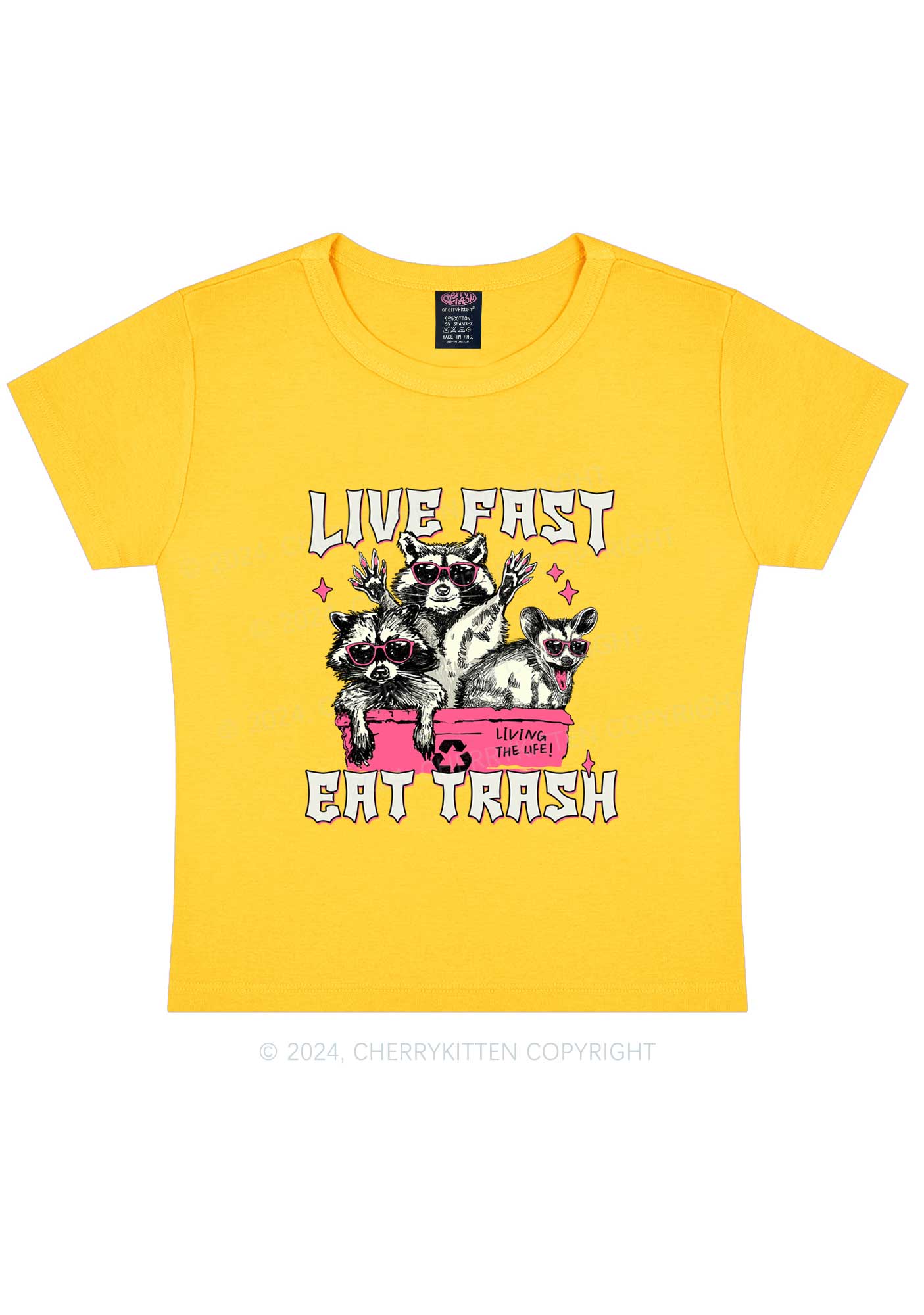 Live Fast Eat Trash Y2K Baby Tee Cherrykitten