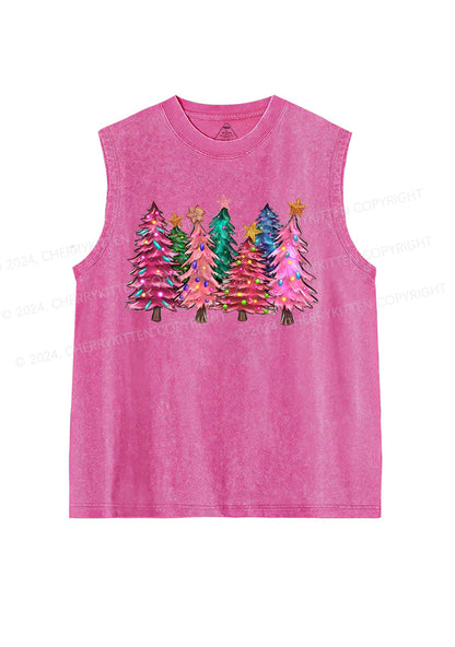 Christmas Pink Tree Y2K Washed Tank Cherrykitten