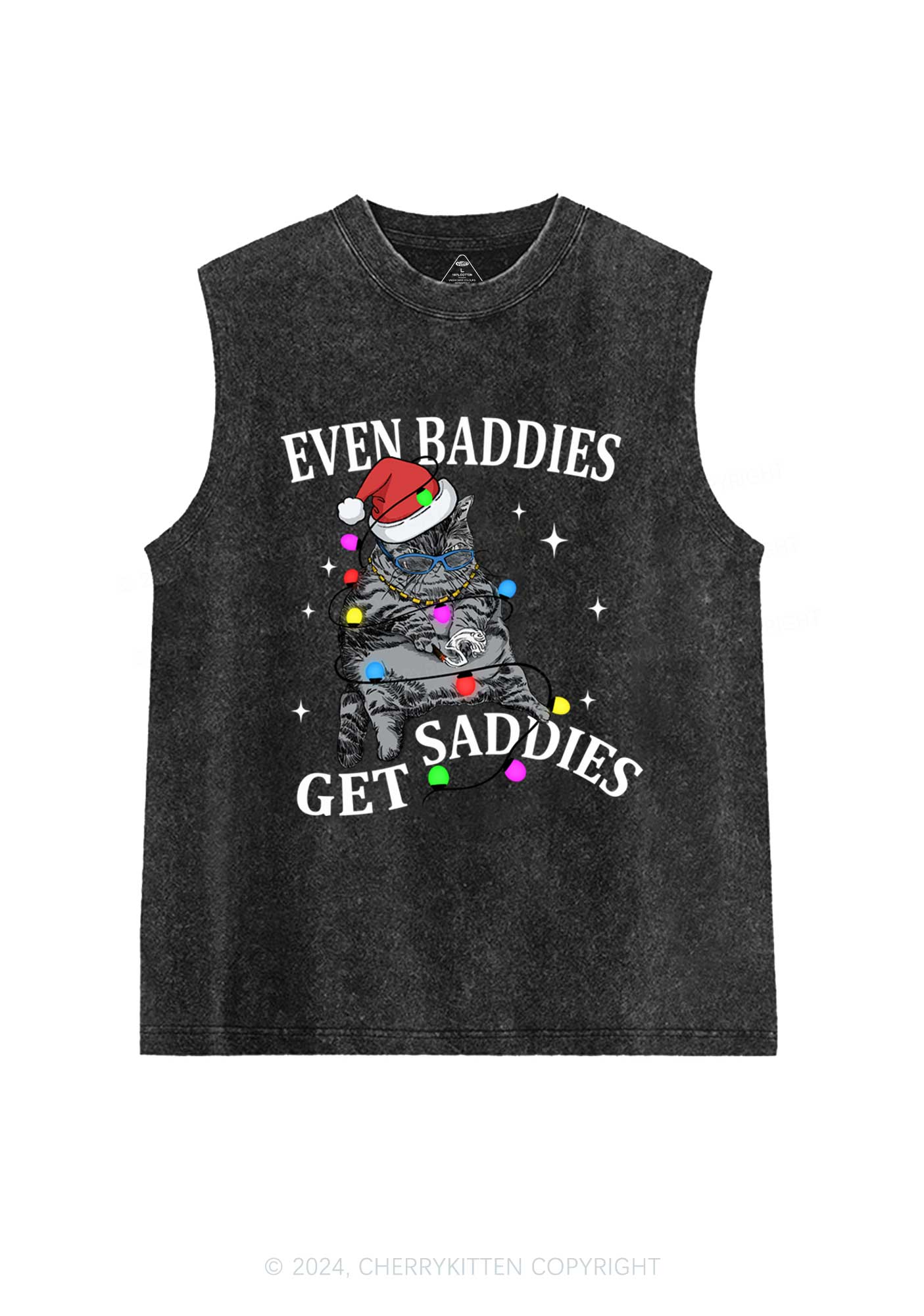 Christmas Baddie Cat Y2K Washed Tank Cherrykitten