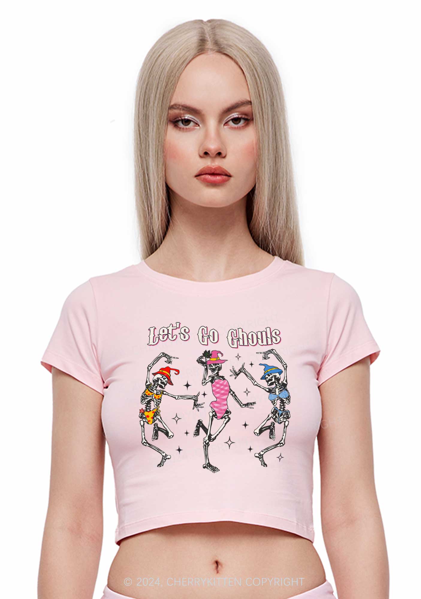 Halloween Let's Go Ghouls Y2K Baby Tee Cherrykitten