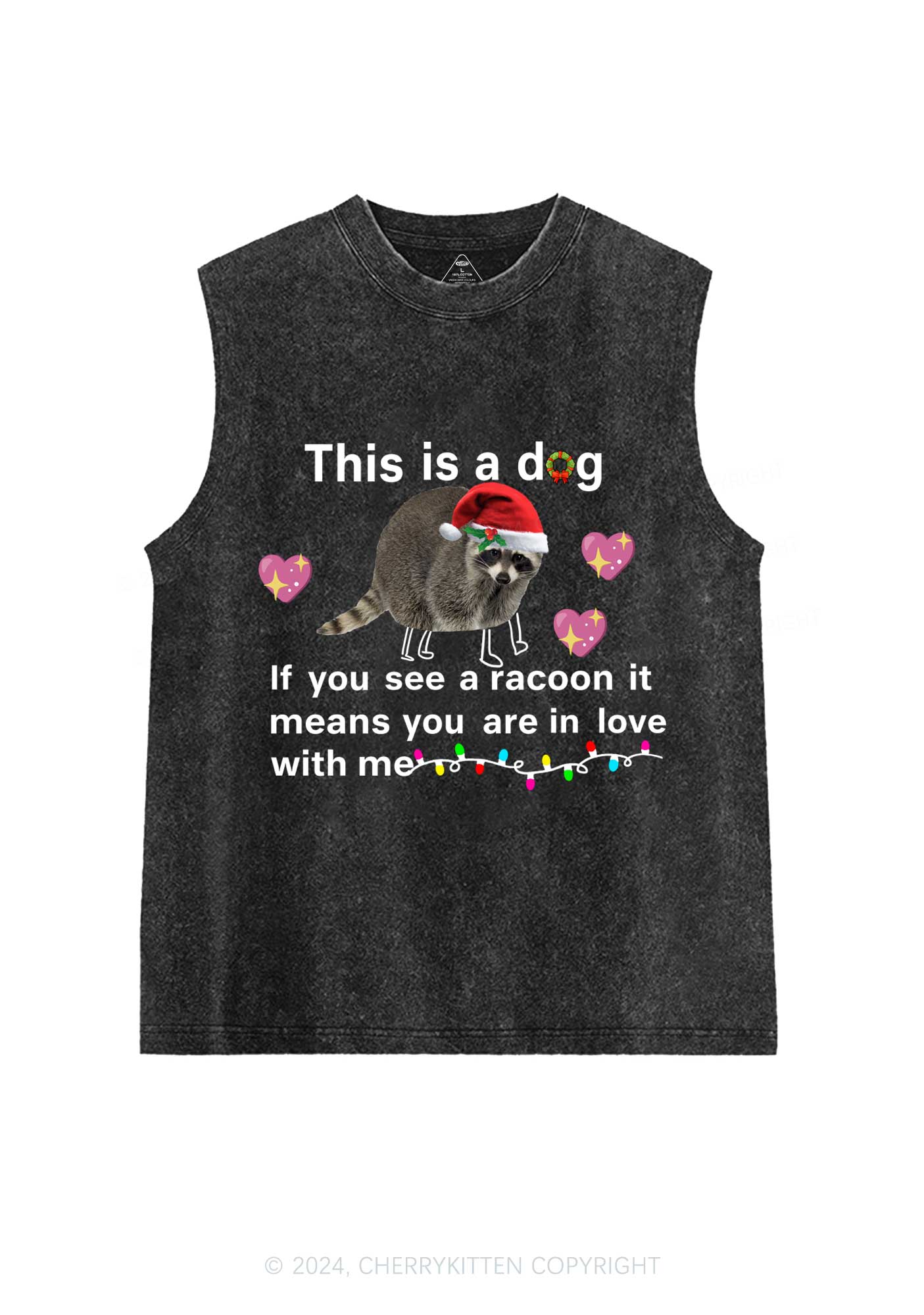 Christmas Dog Racoon Y2K Washed Tank Cherrykitten