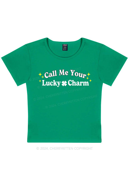 Call Me Your Lucky Charm St Patricks Y2K Baby Tee Cherrykitten