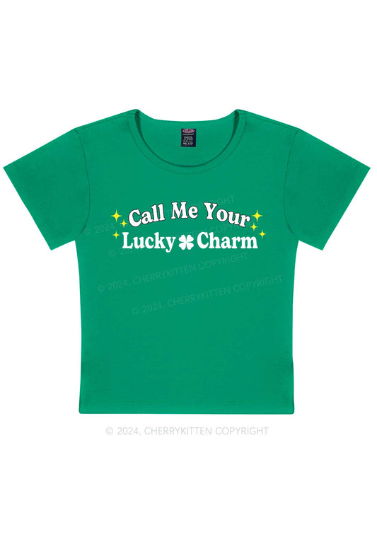 Call Me Your Lucky Charm St Patricks Y2K Baby Tee Cherrykitten