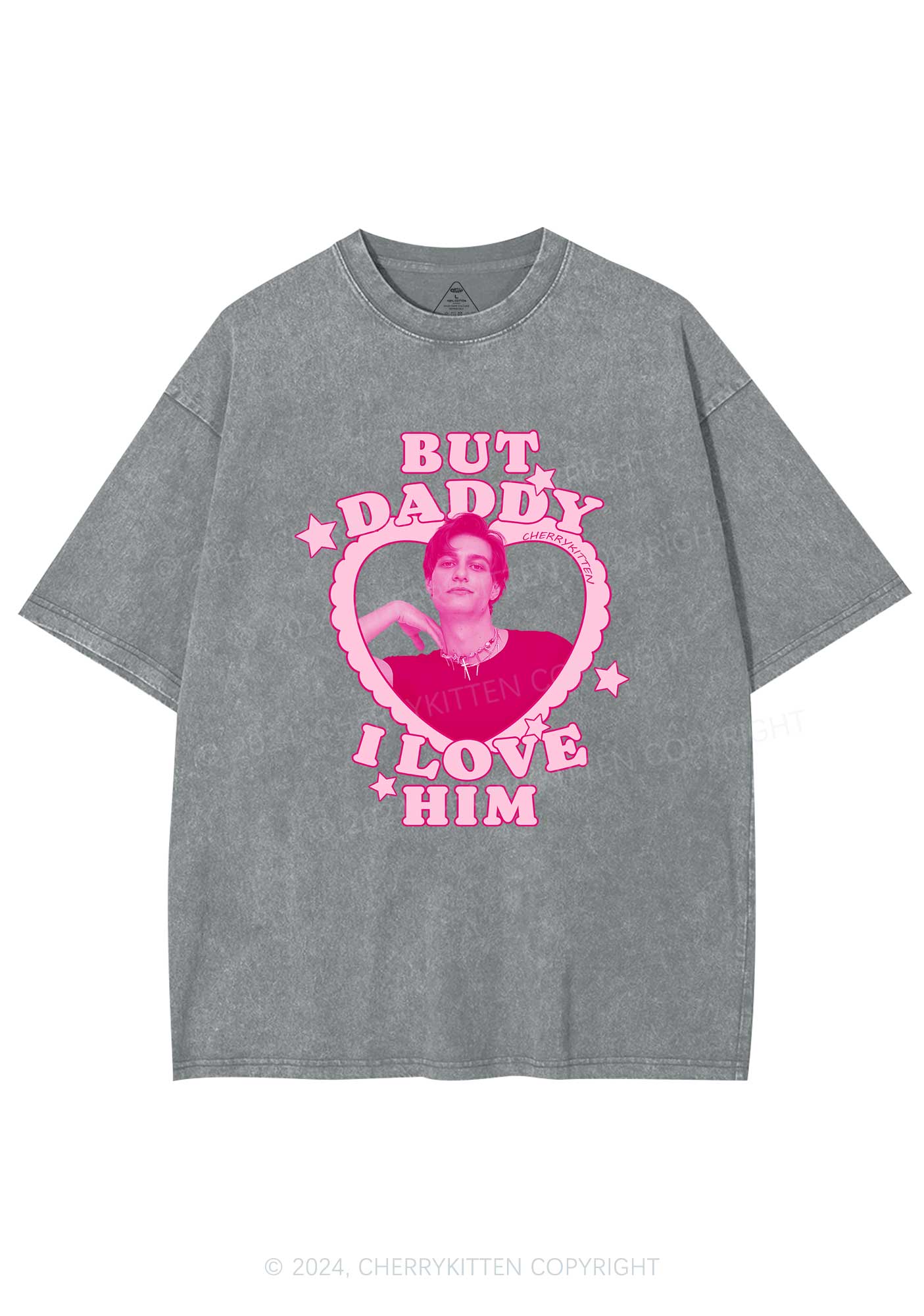 I Love Him Custom Photo Y2K Valentine's Day Washed Tee Cherrykitten