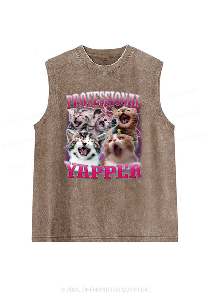 Professional Yapper Cat Y2K Washed Tank Cherrykitten