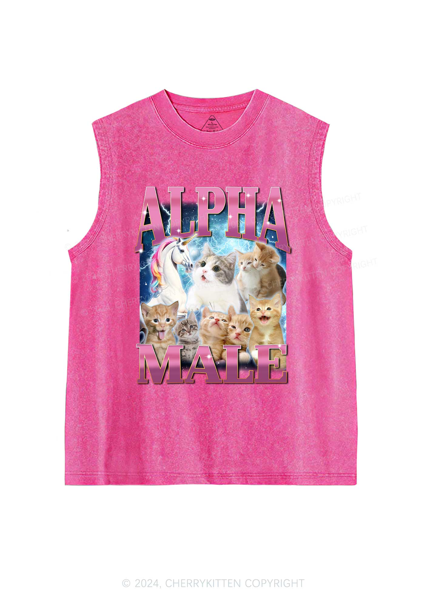 Kitten Unicorn Alpha Male Y2K Washed Tank Cherrykitten