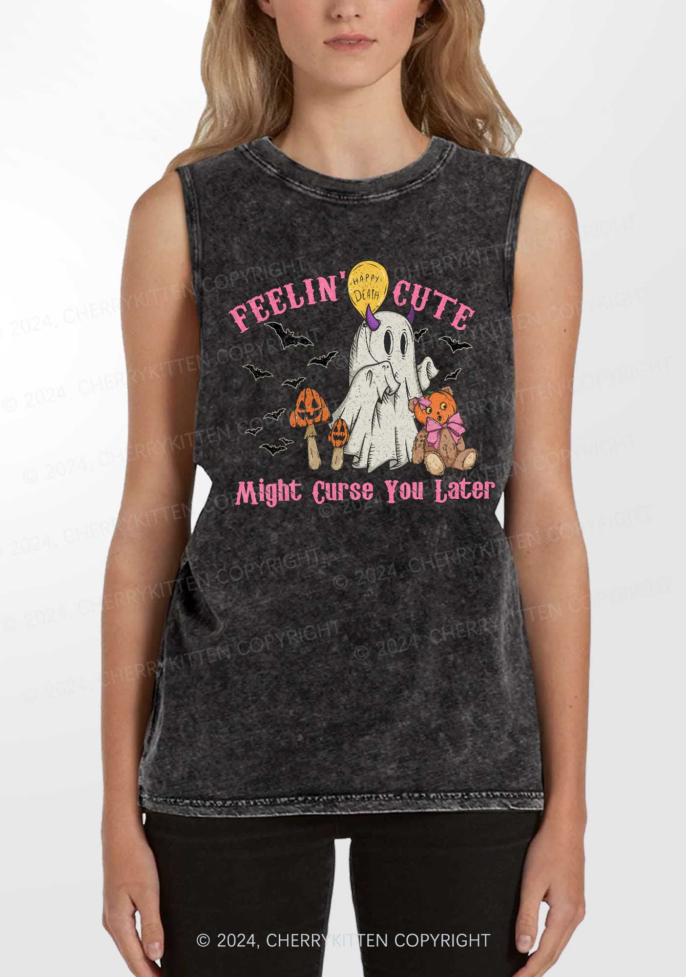 Halloween Feelin Cute Y2K Washed Tank Cherrykitten