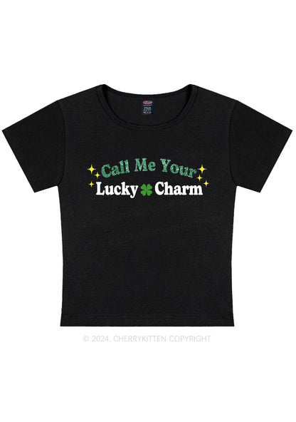 Call Me Your Lucky Charm St Patricks Y2K Baby Tee Cherrykitten