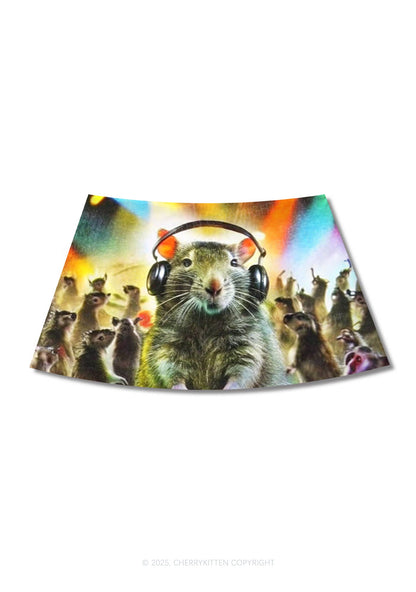 Rats Party Y2K Print Mini Skirt Cherrykitten