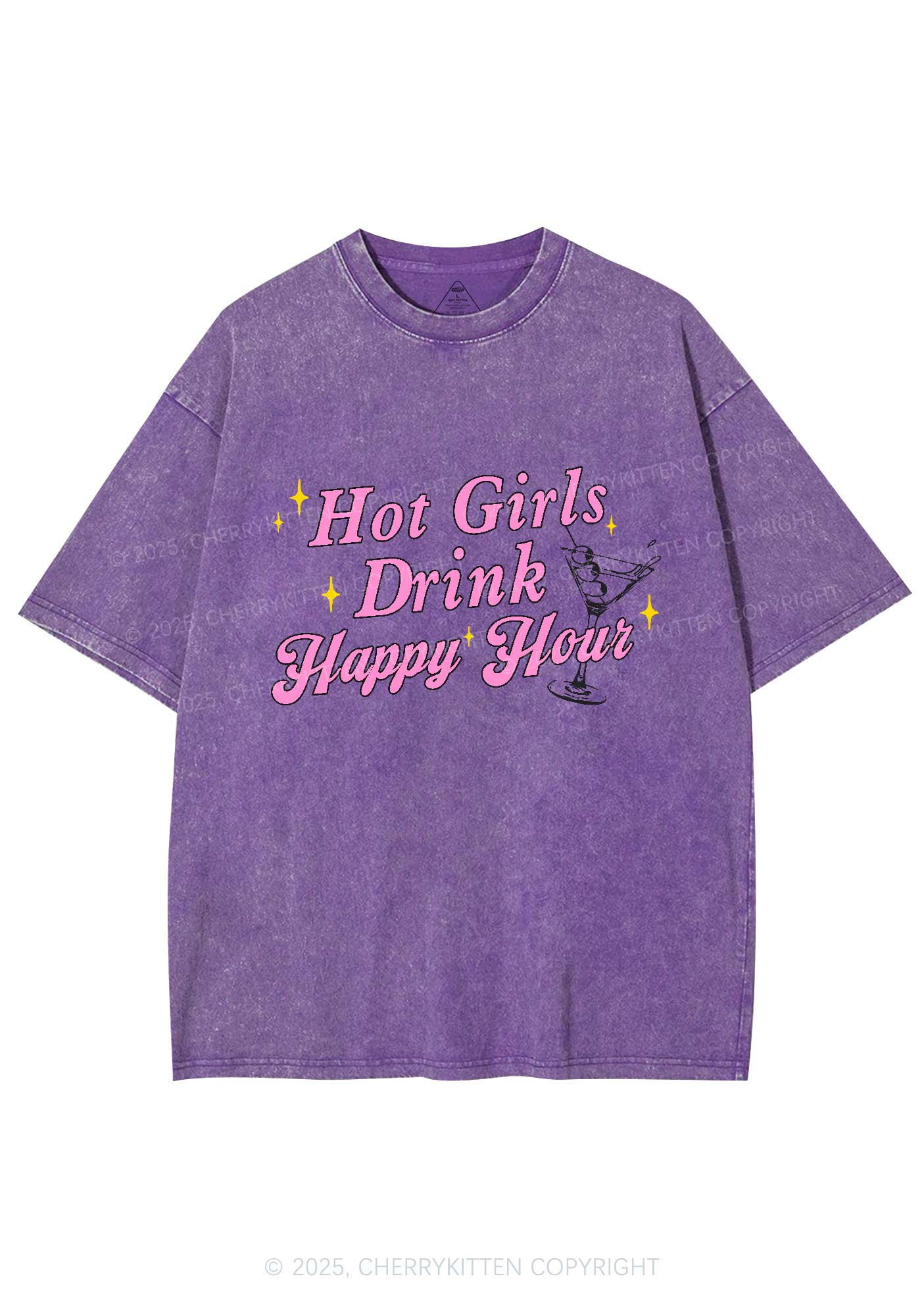 Hot Girls Drink Happy Hour Y2K Washed Tee Cherrykitten