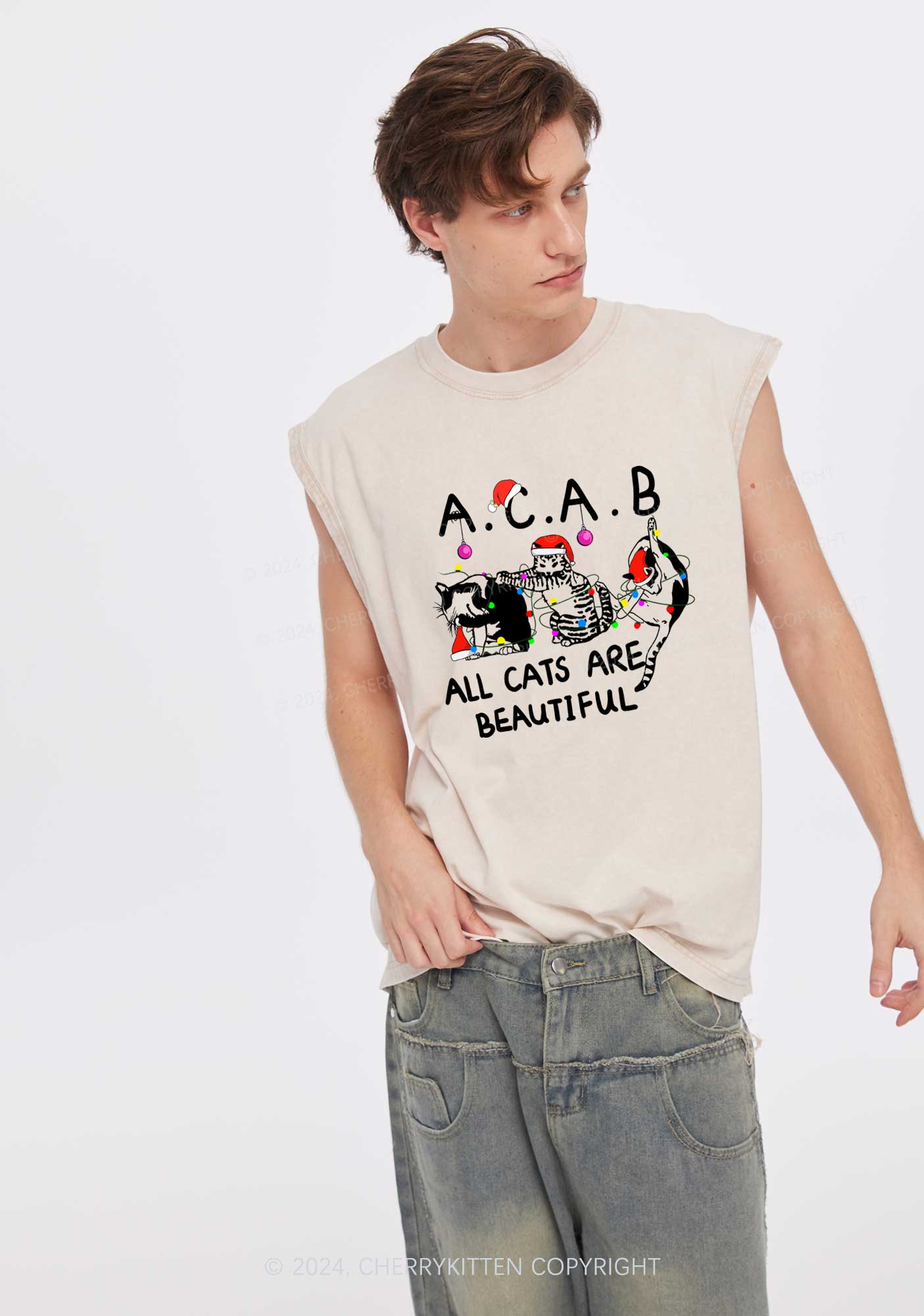 Christmas ACAB Cats Y2K Washed Tank Cherrykitten