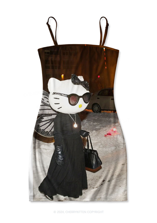 Black Kitten Y2K Print Slip Dress Cherrykitten