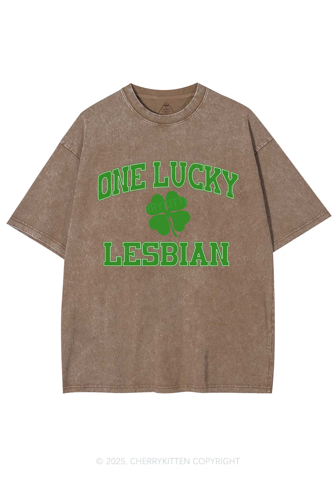 One Lucky Lesbian St Patricks Y2K Washed Tee Cherrykitten