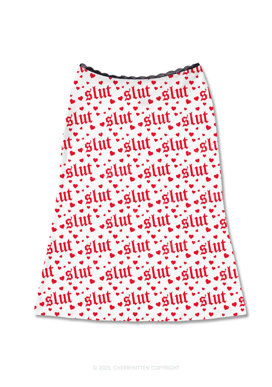 Slxt Red Heart Y2K Print Midi Skirt Cherrykitten