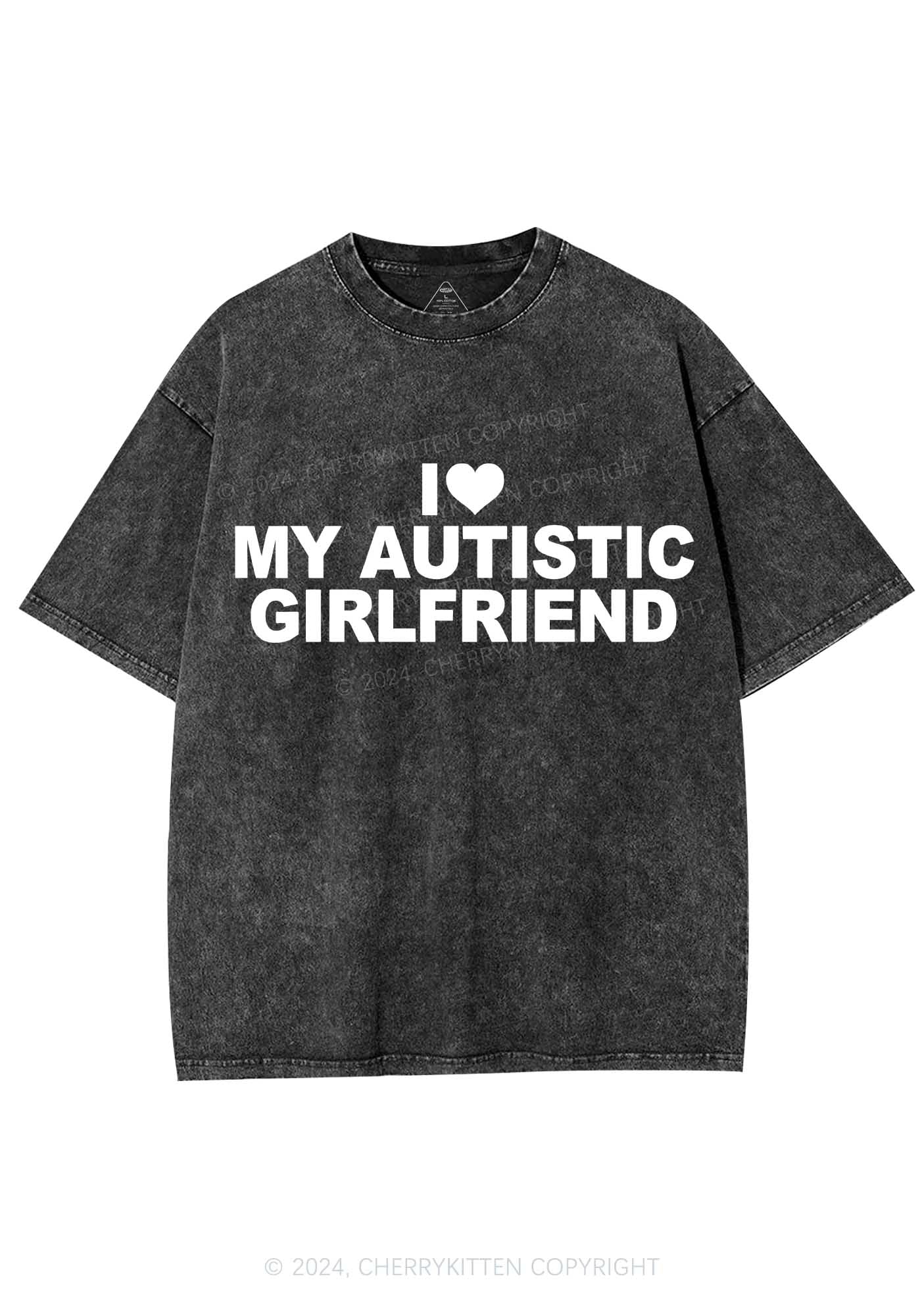 I Love My Autistic GF Y2K Valentine's Day Washed Tee Cherrykitten