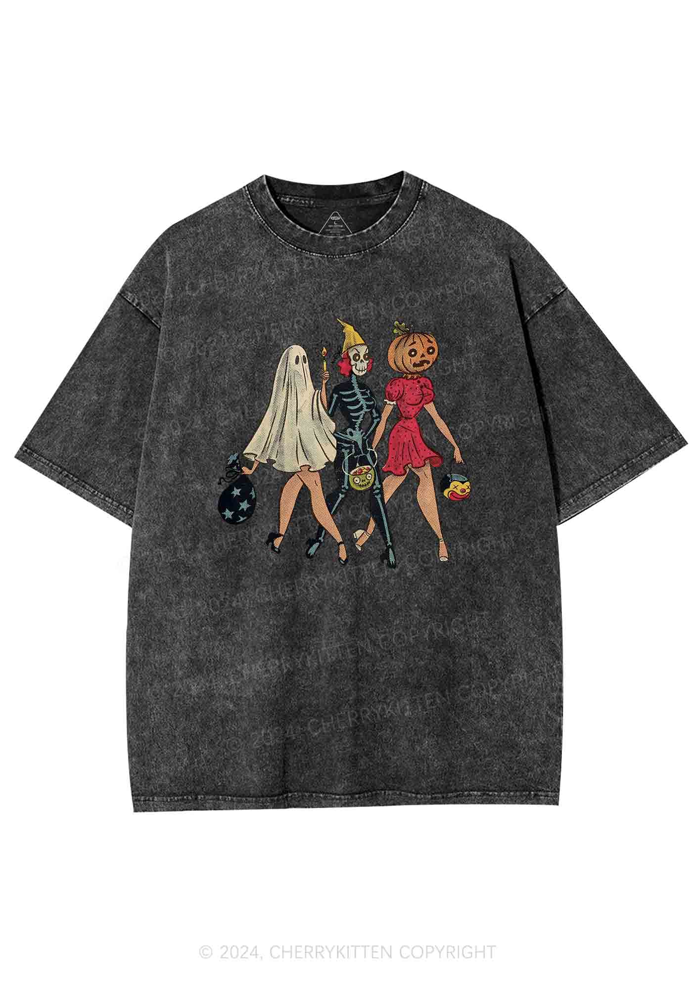 Halloween Ladies Y2K Washed Tee Cherrykitten