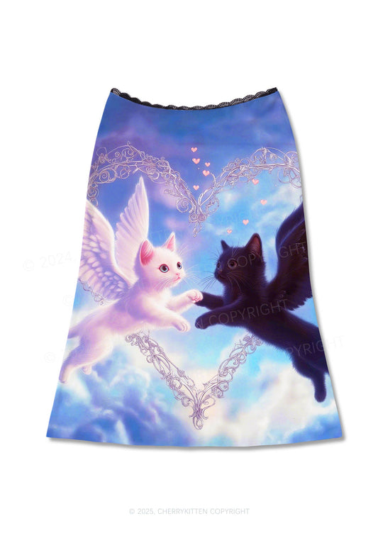 Cat Angel Y2K Print Midi Skirt Cherrykitten