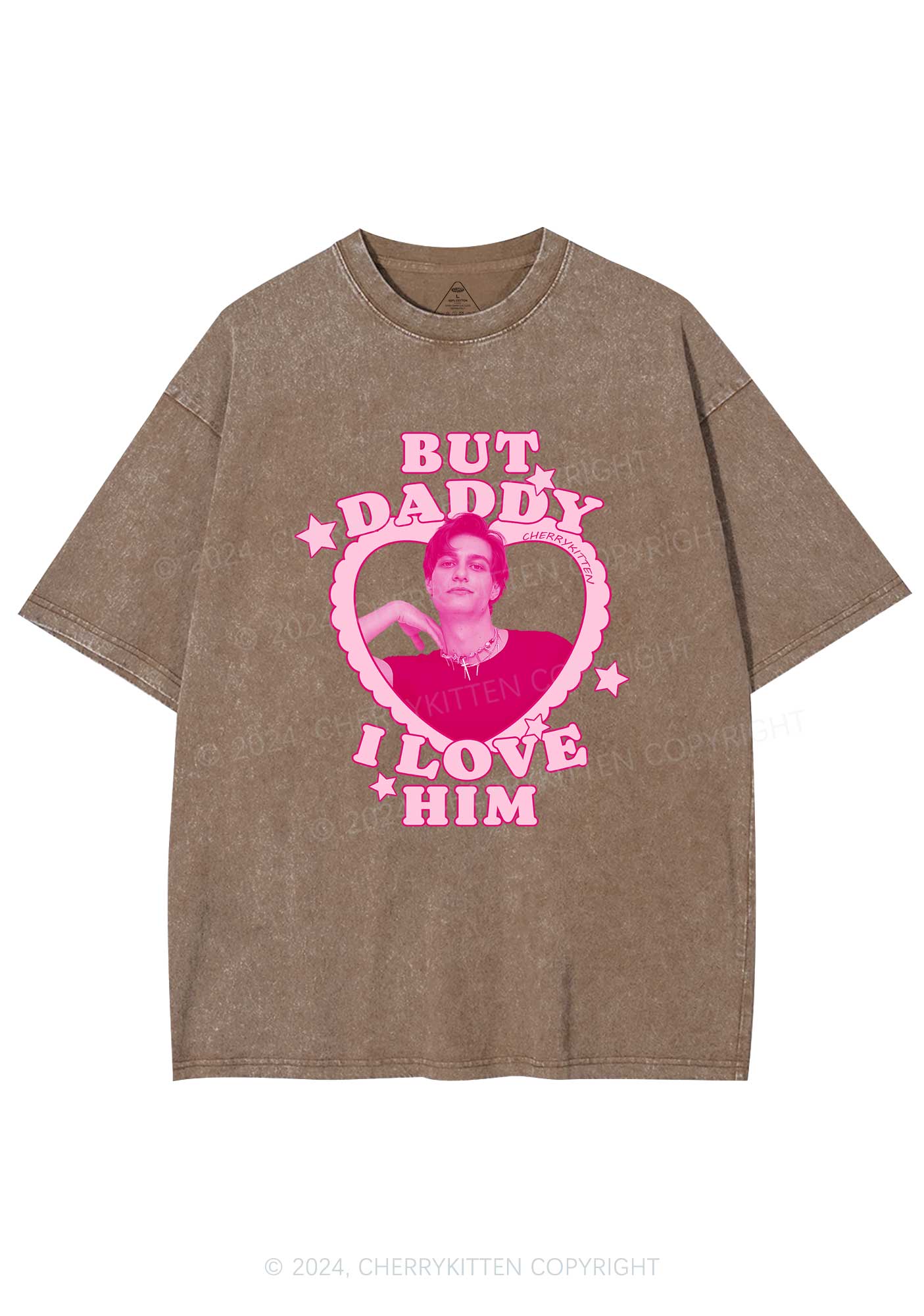 I Love Him Custom Photo Y2K Valentine's Day Washed Tee Cherrykitten