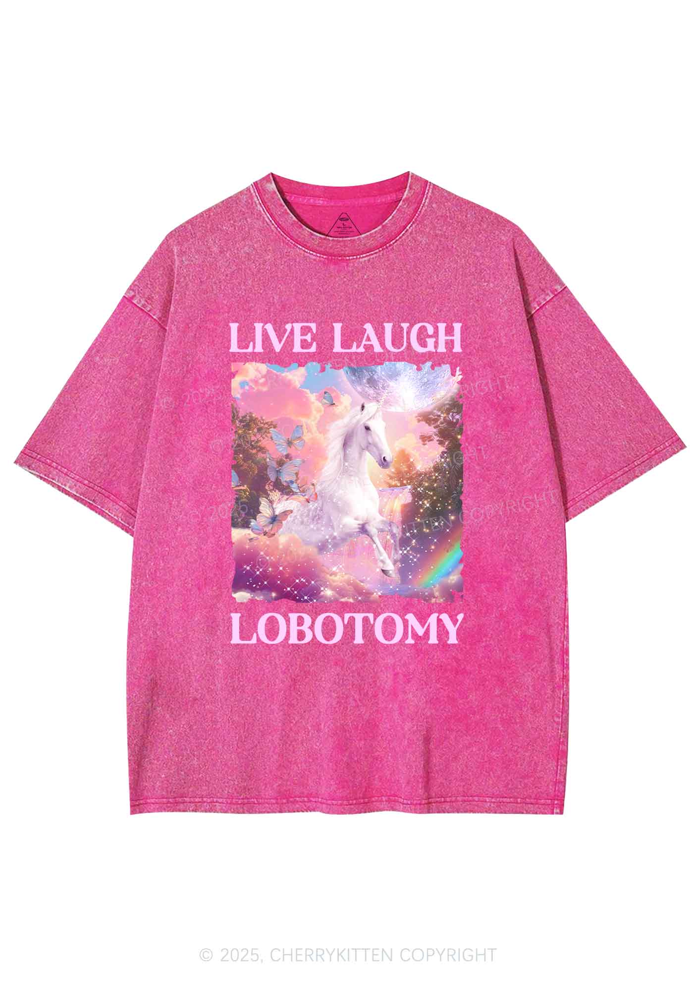 Live Laugh Lobotomy Unicorn Y2K Washed Tee Cherrykitten