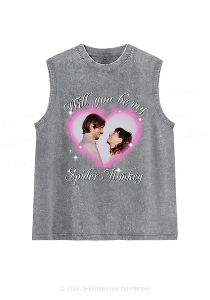 Spider Monkey Custom Photo Y2K Valentine's Day Washed Tank Cherrykitten