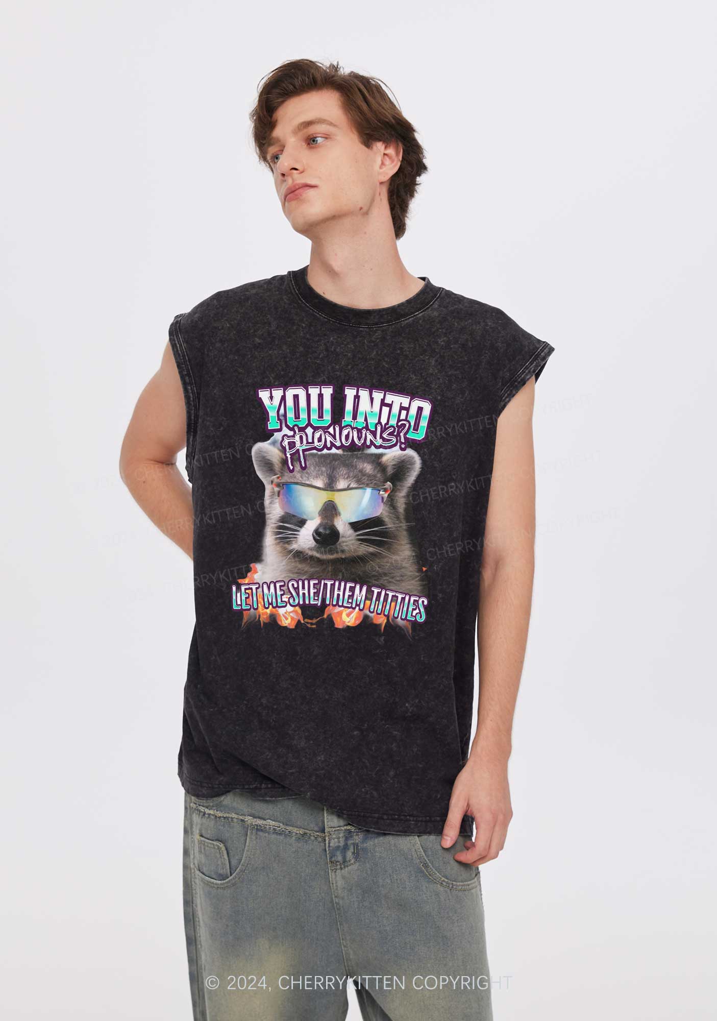 You Into Pronouns Y2K Washed Tank Cherrykitten