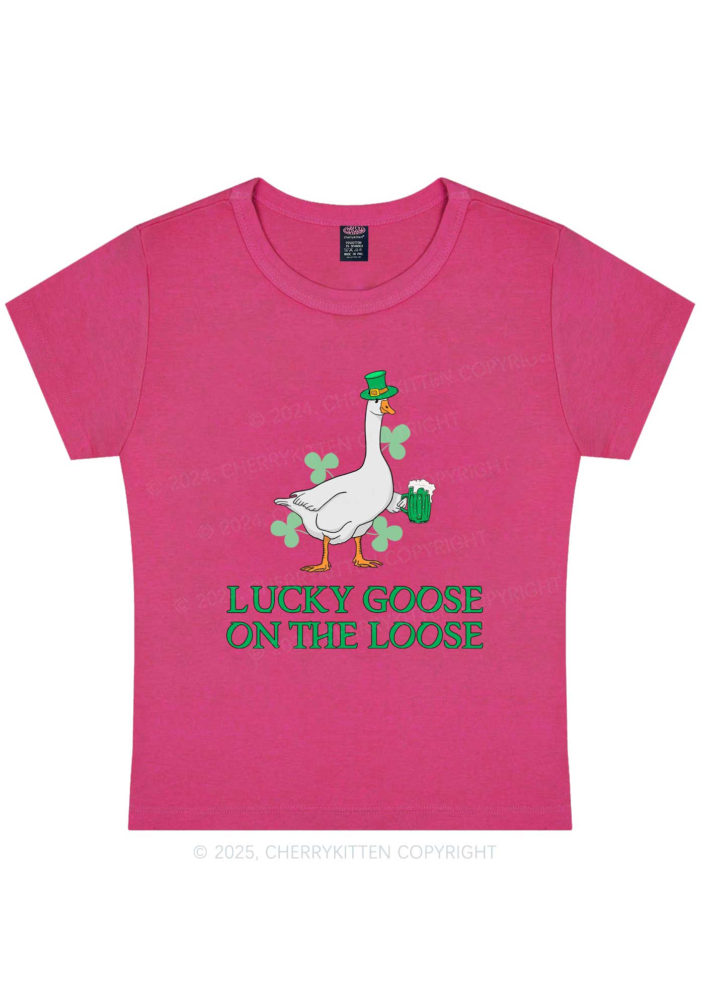 Lucky Goose On The Loose St Patricks Y2K Baby Tee Cherrykitten