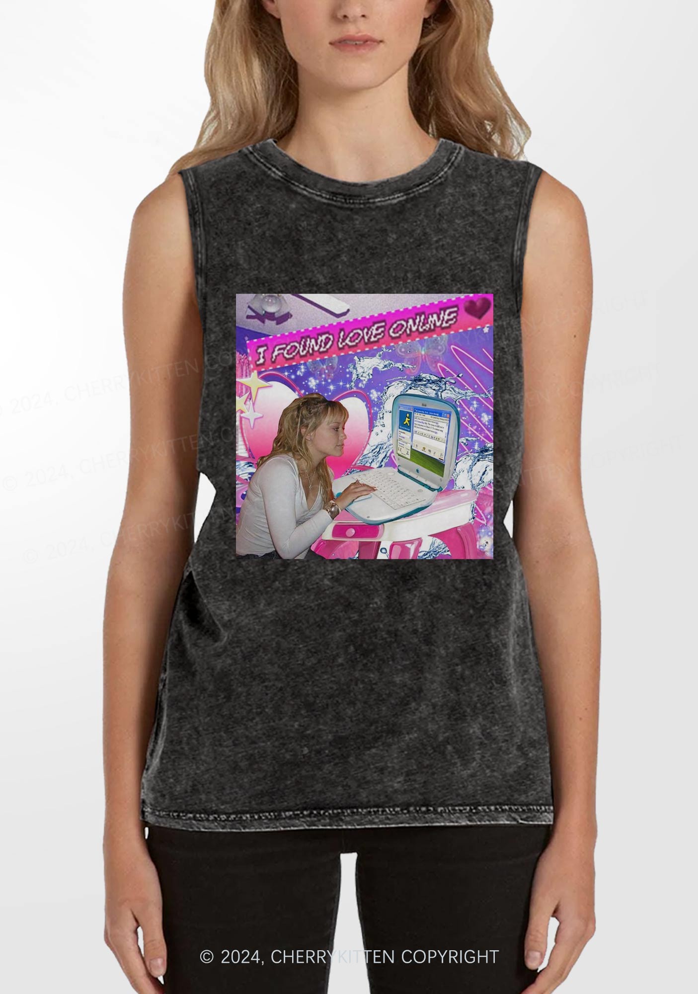 I Found Love Online Y2K Washed Tank Cherrykitten