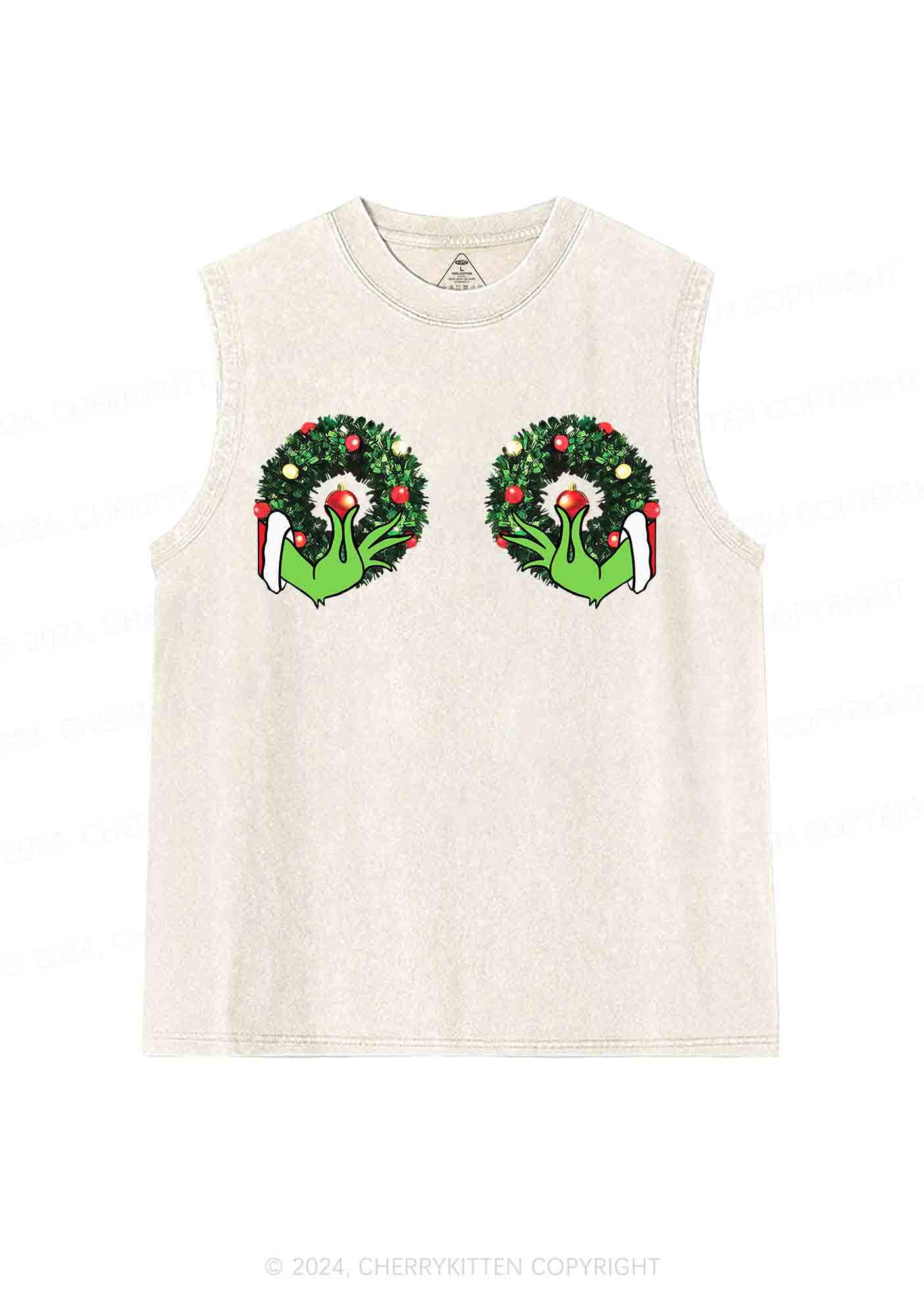 Christmas Wreath Y2K Washed Tank Cherrykitten