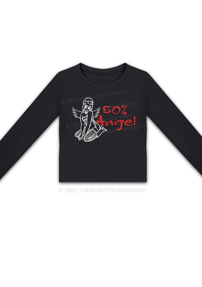 Fifty Percent Angel Y2K Long Sleeve Crop Top Cherrykitten