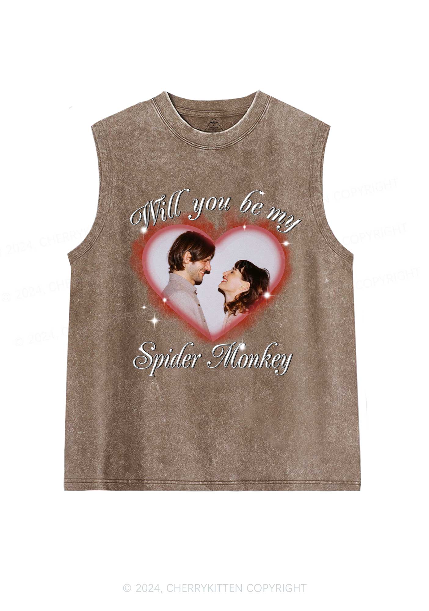 Spider Monkey Custom Photo Y2K Valentine's Day Washed Tank Cherrykitten