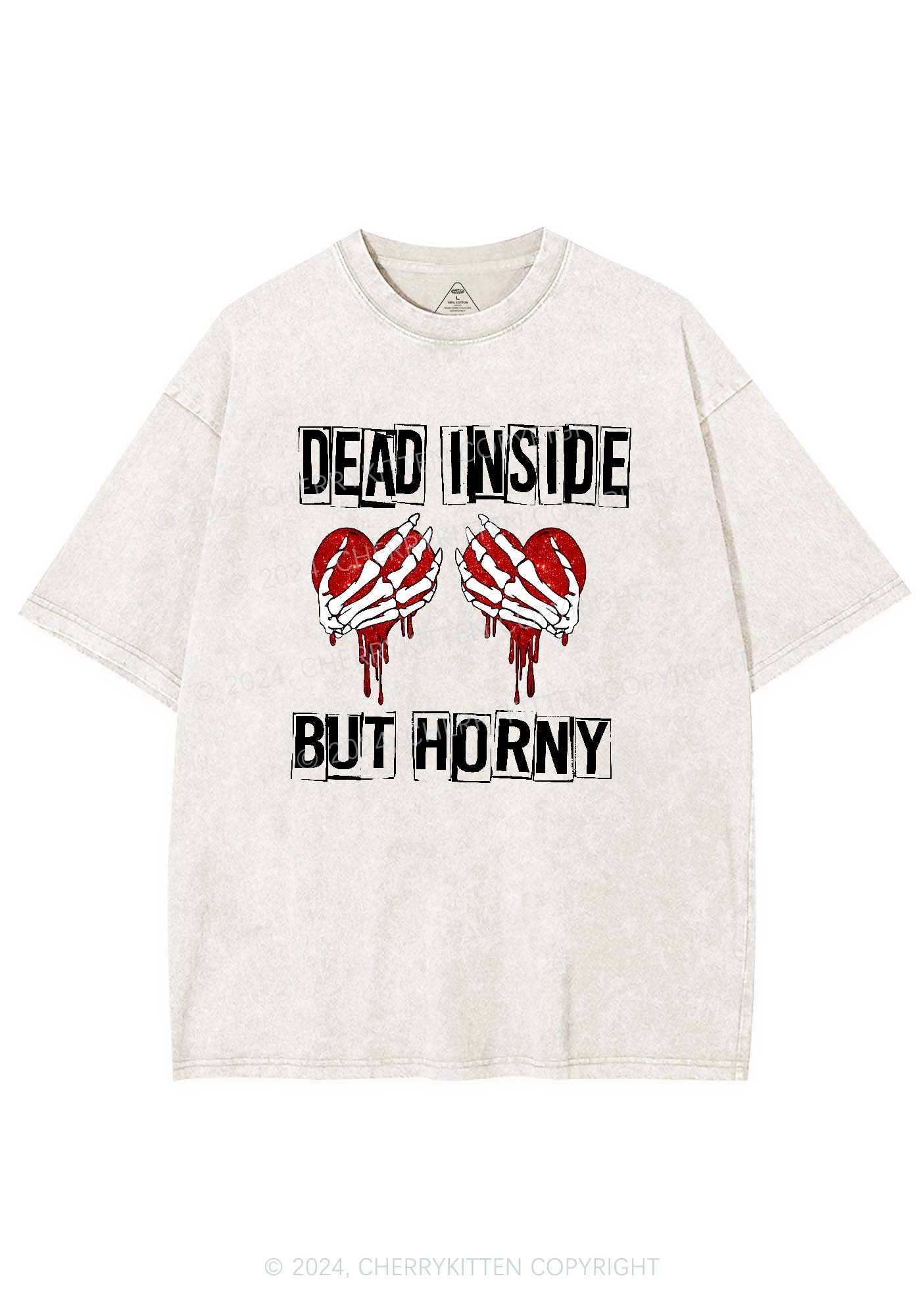 Dead Inside But Hxrny Y2K Valentine's Day Washed Tee Cherrykitten