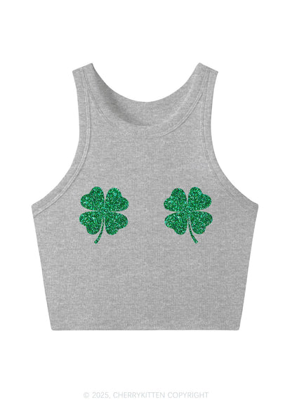 Glitter Four Leaf Clover Y2K Crop Tank Top Cherrykitten