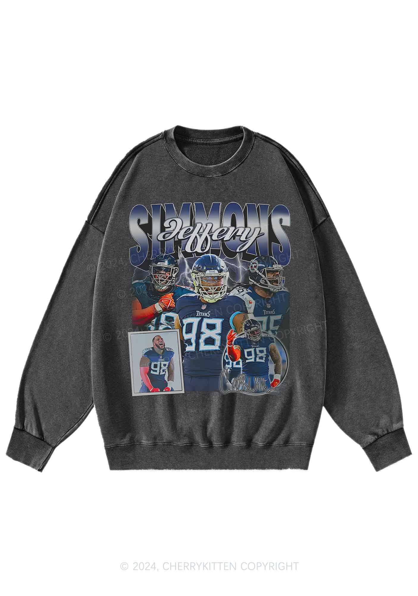 Blue JS Y2K Super Bowl Washed Sweatshirts Cherrykitten