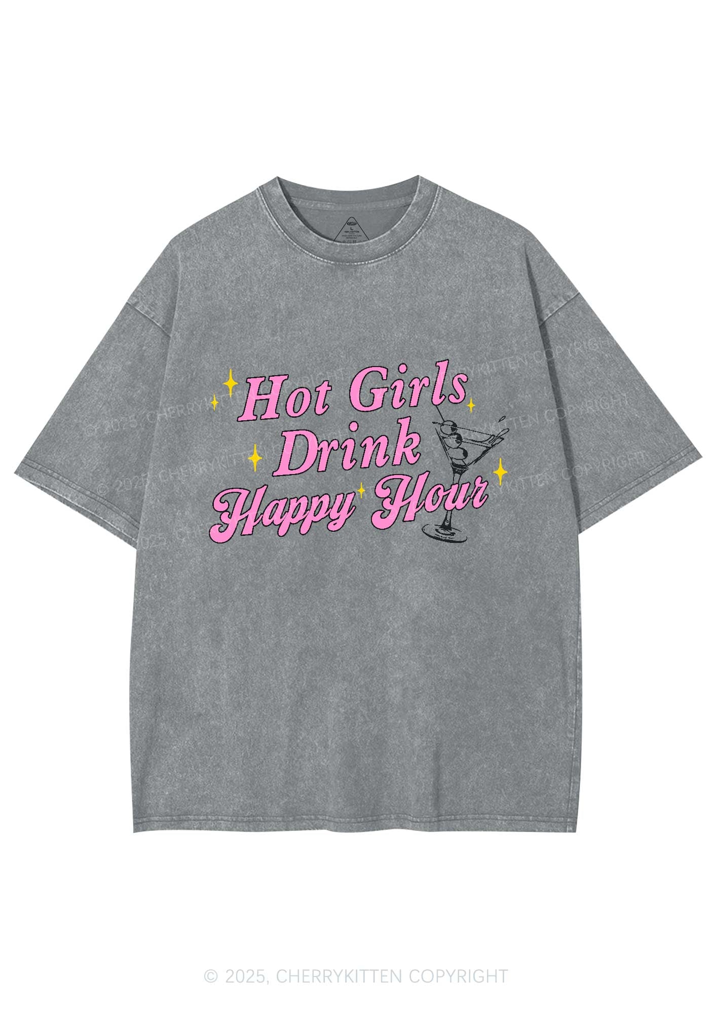 Hot Girls Drink Happy Hour Y2K Washed Tee Cherrykitten