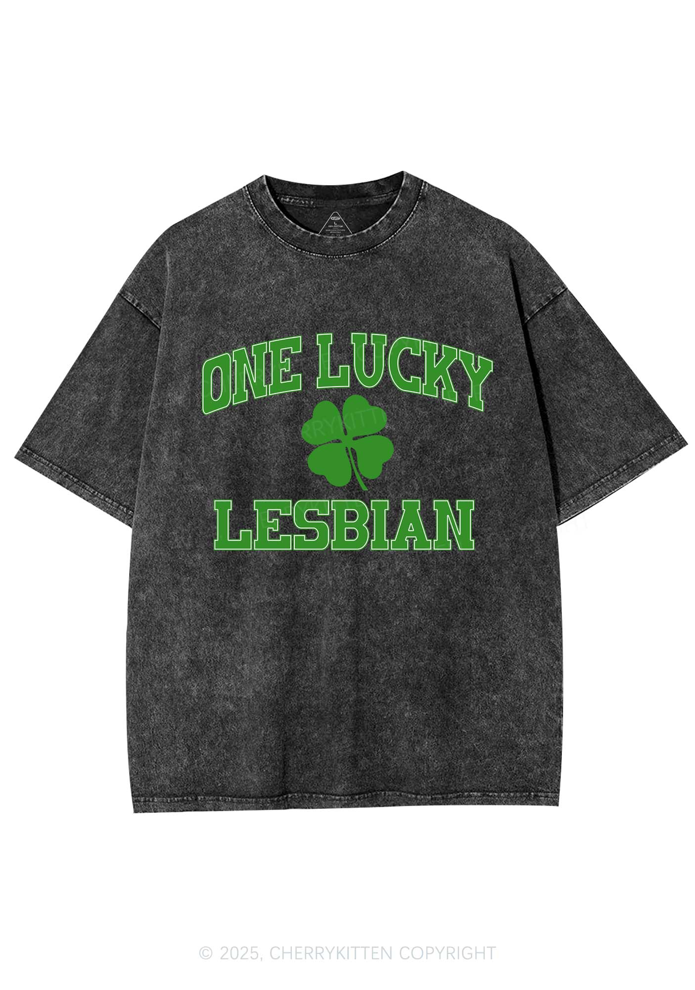 One Lucky Lesbian St Patricks Y2K Washed Tee Cherrykitten