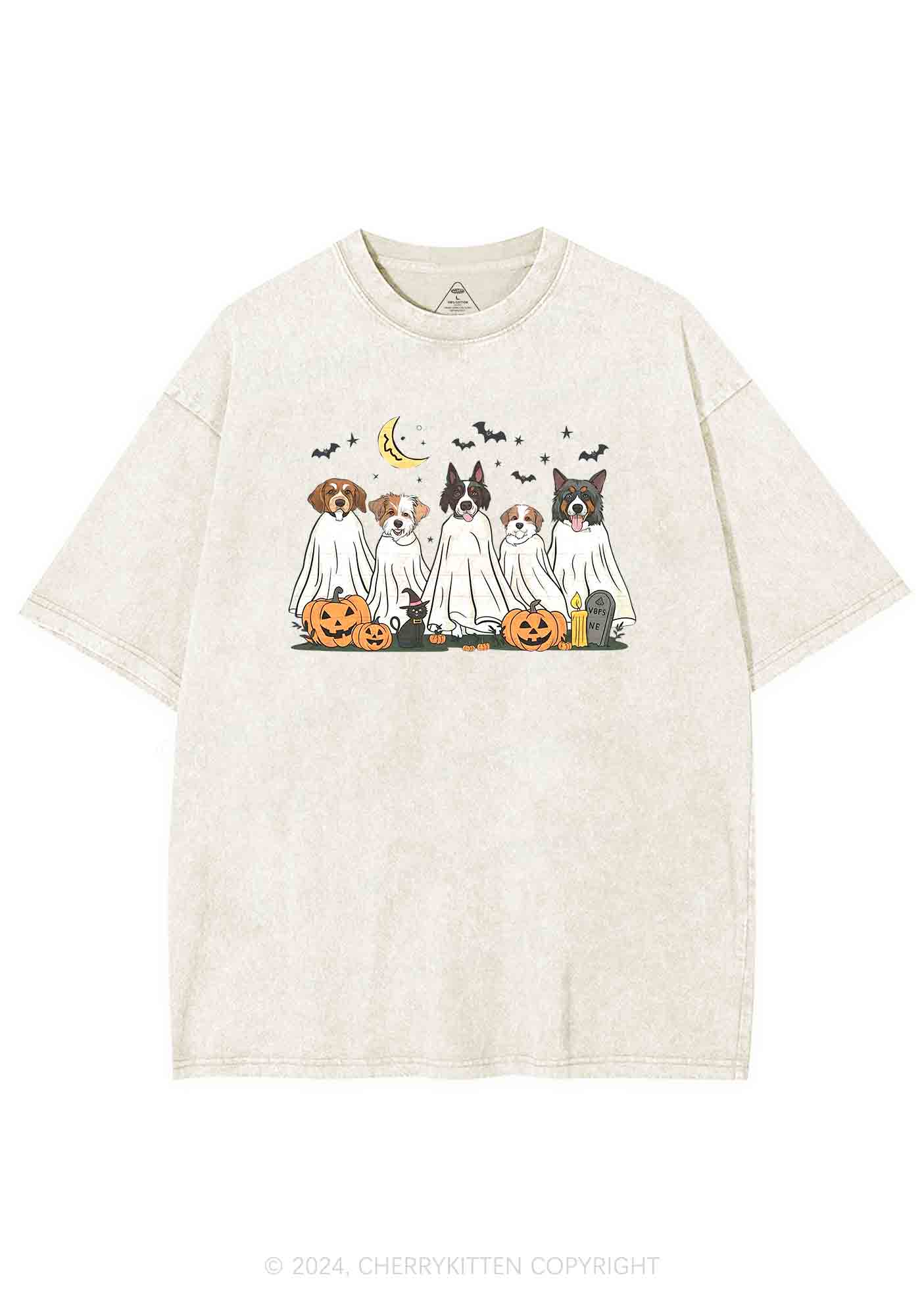 Halloween Ghost Dog Pumpkin Y2K Washed Tee Cherrykitten