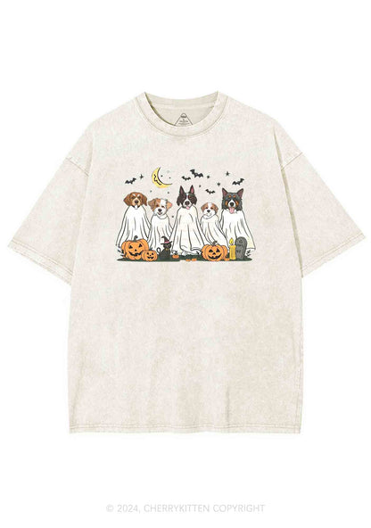 Halloween Ghost Dog Pumpkin Y2K Washed Tee Cherrykitten