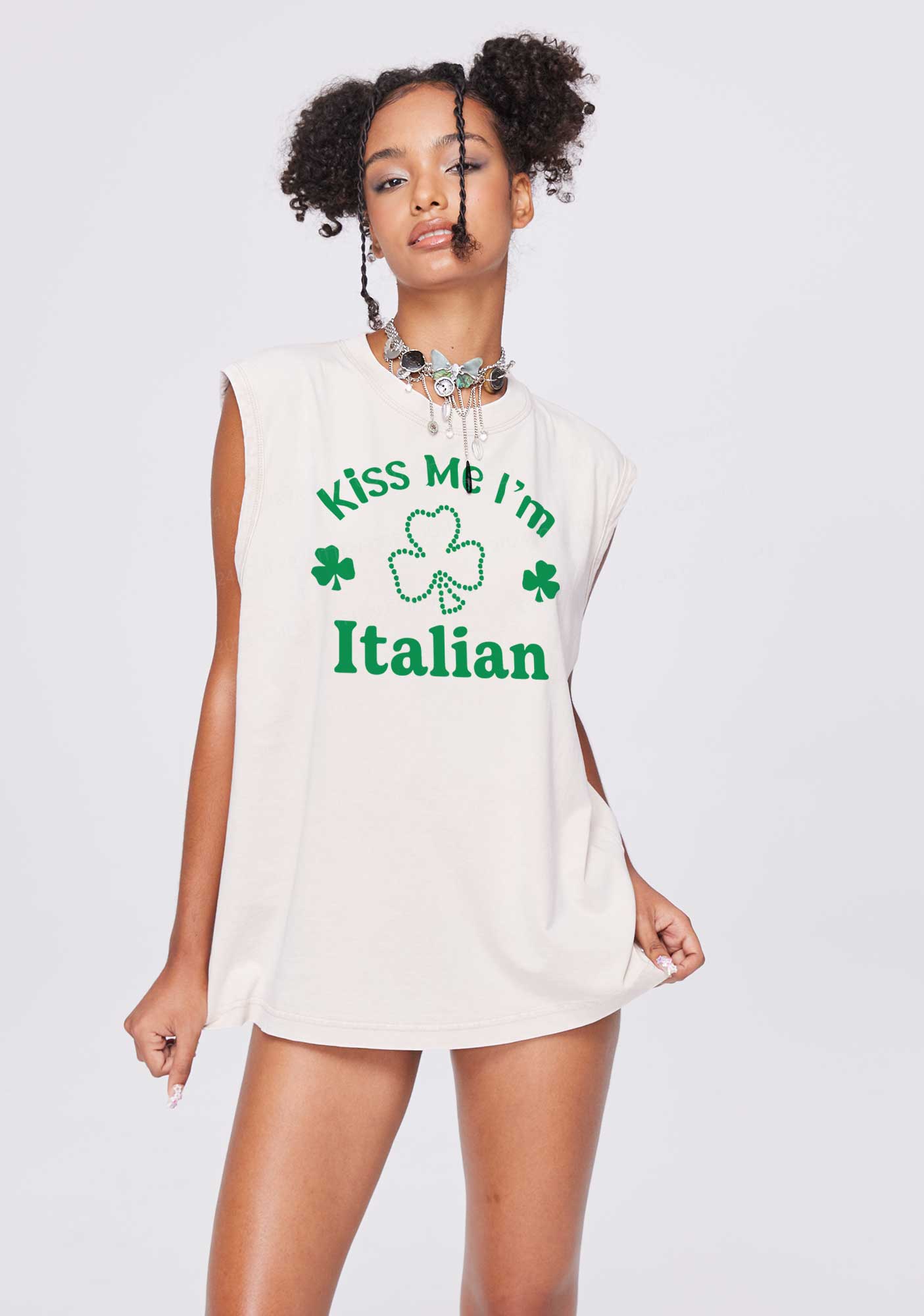 Kiss Me Im Italian St Patricks Y2K Washed Tank Cherrykitten