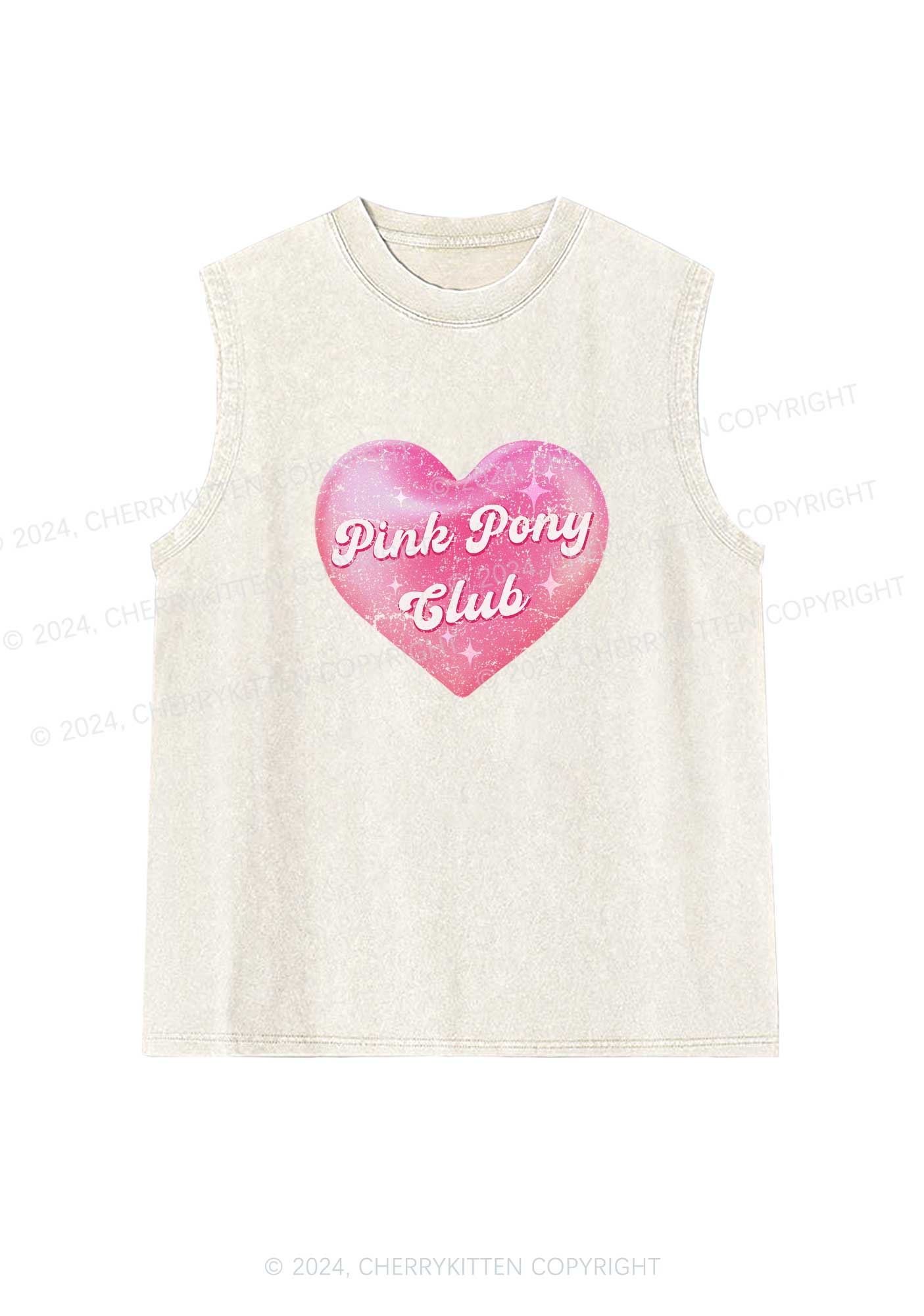 Pink Heart Pony Club Y2K Washed Tank Cherrykitten