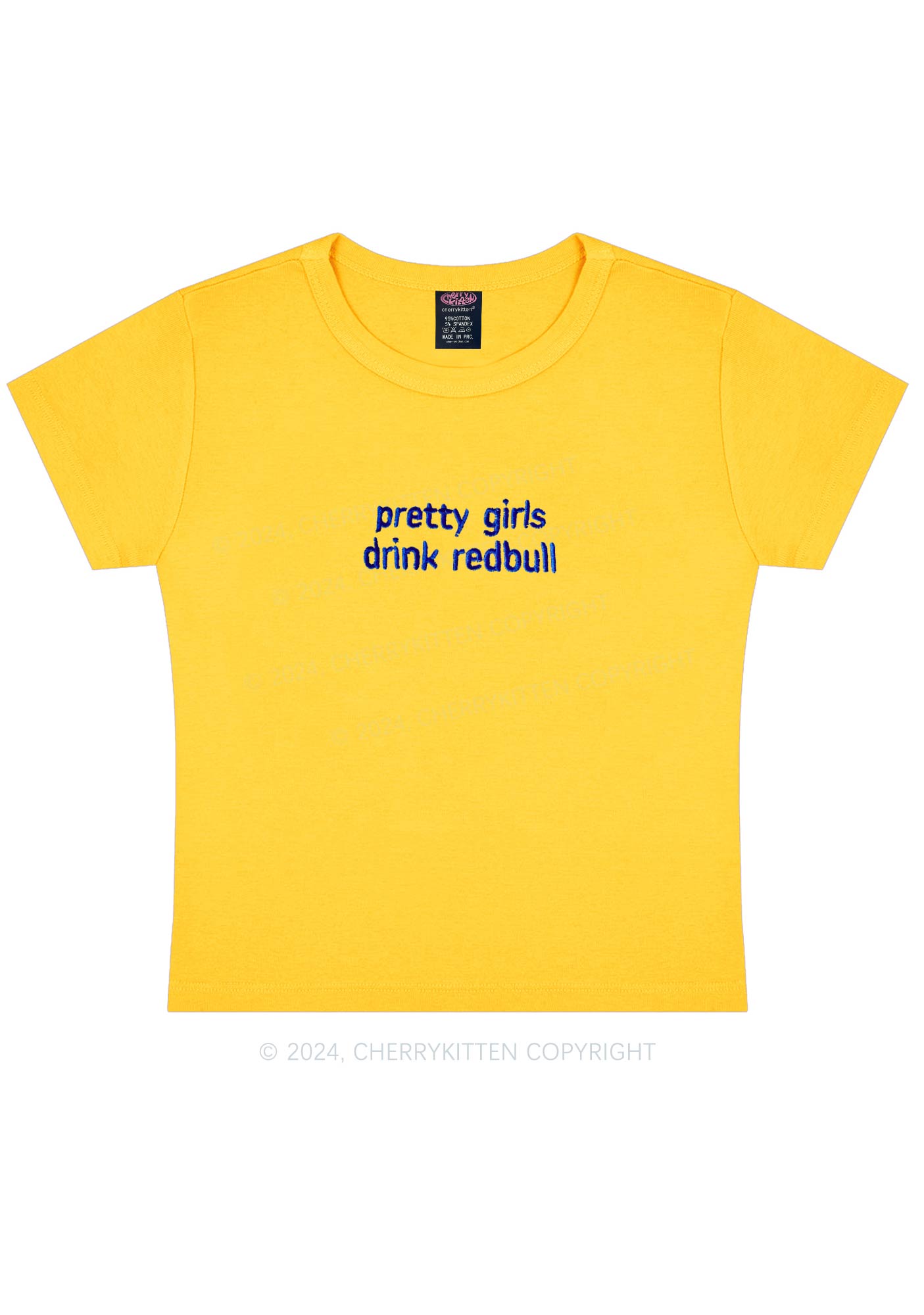 Embroidered Pretty Girls Drink Redbull Y2K Baby Tee Cherrykitten