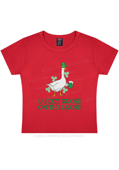 Lucky Goose On The Loose St Patricks Y2K Baby Tee Cherrykitten