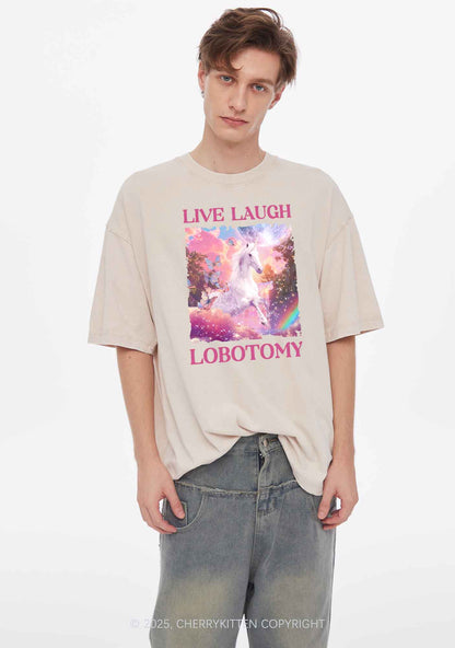 Live Laugh Lobotomy Unicorn Y2K Washed Tee Cherrykitten