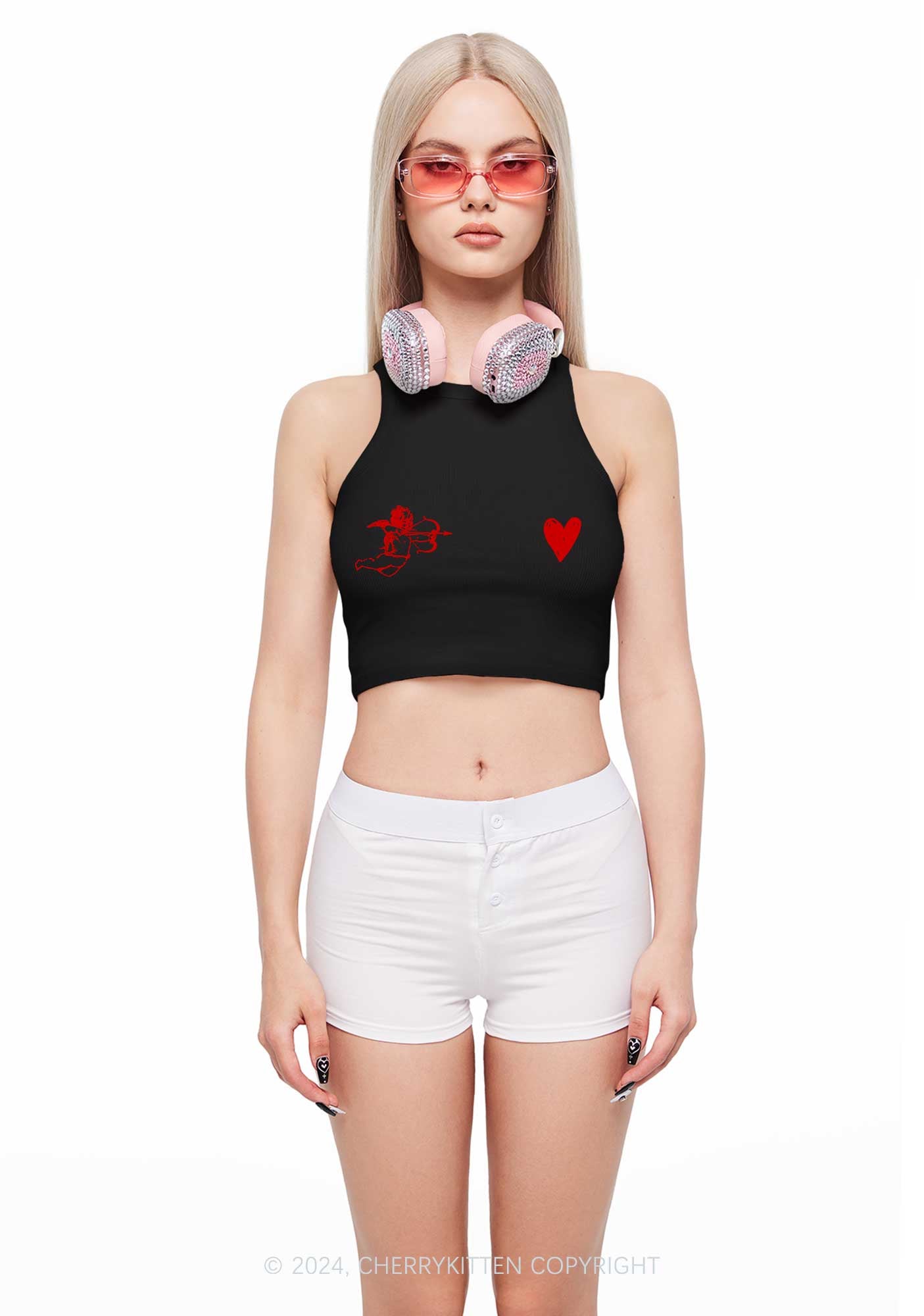 Cupid Red Heart Y2K Valentine's Day Crop Tank Top Cherrykitten